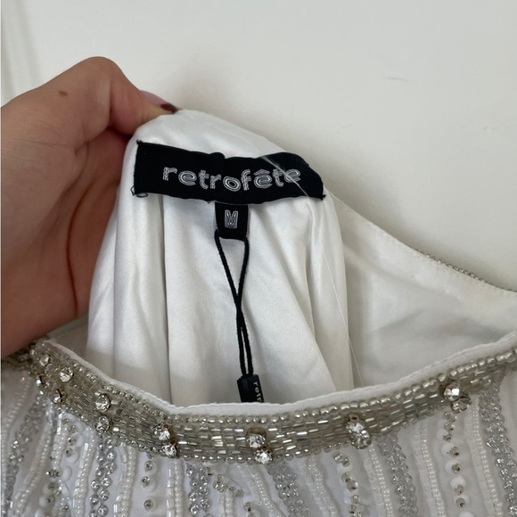 Retrofete Rubina Sequin Feather Dress Sz medium in White - Picture 6 of 7